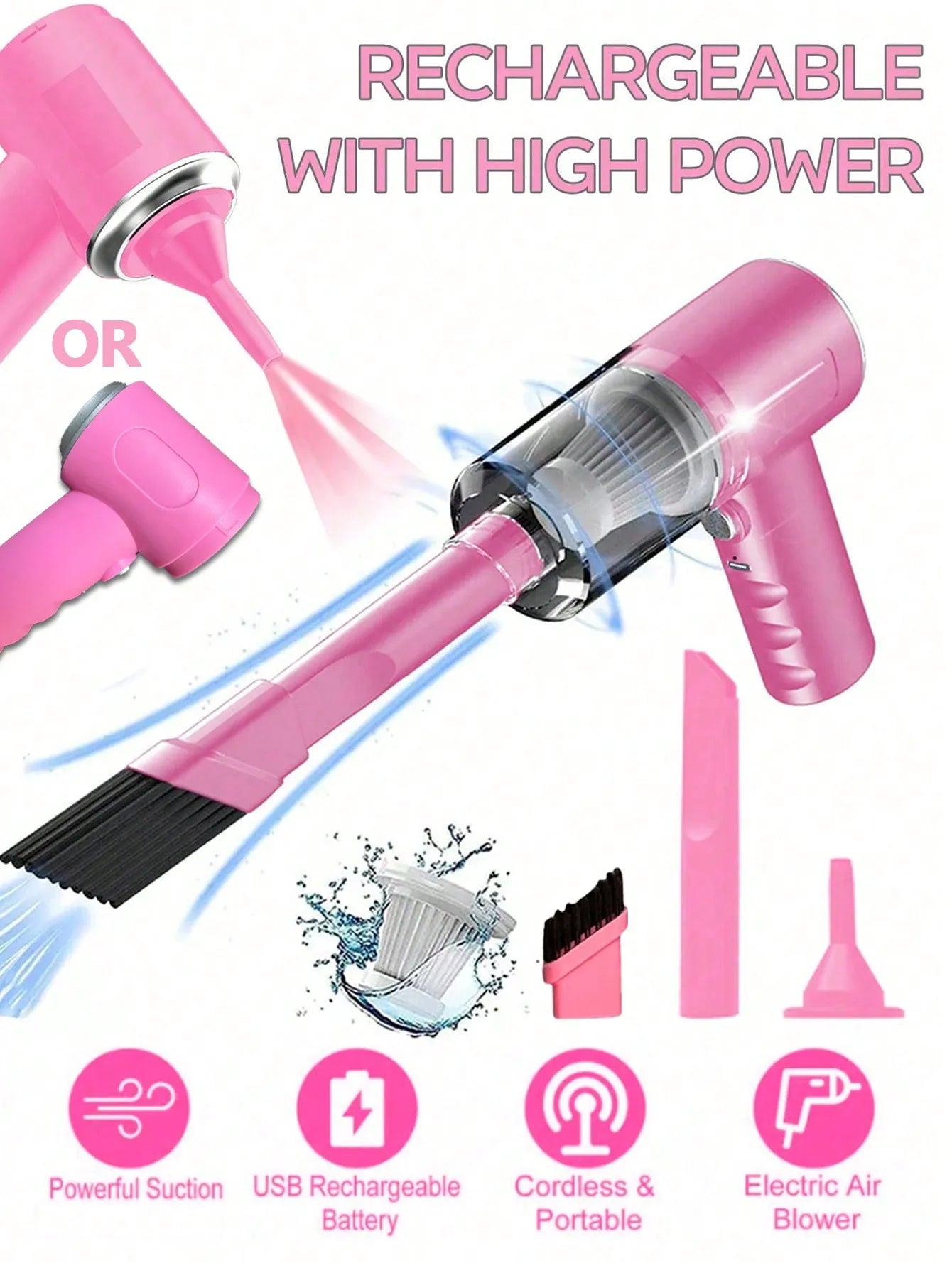 3-in-1 Cordless Car Vacuum Cleaner (Suction & Blower)
